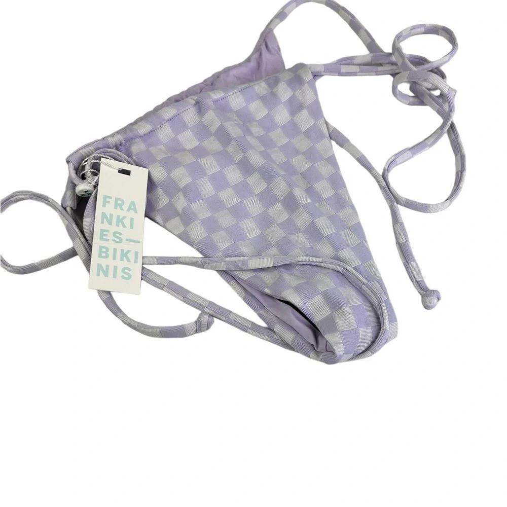 New Frankie's Bikini Tia Checkered String Bikini Bottom Light Purple White XL